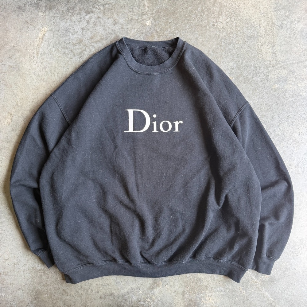 Vintage 90s Boot Faux Christian Dior Graphic Sweatshirt Crewneck Black Mens 2XL